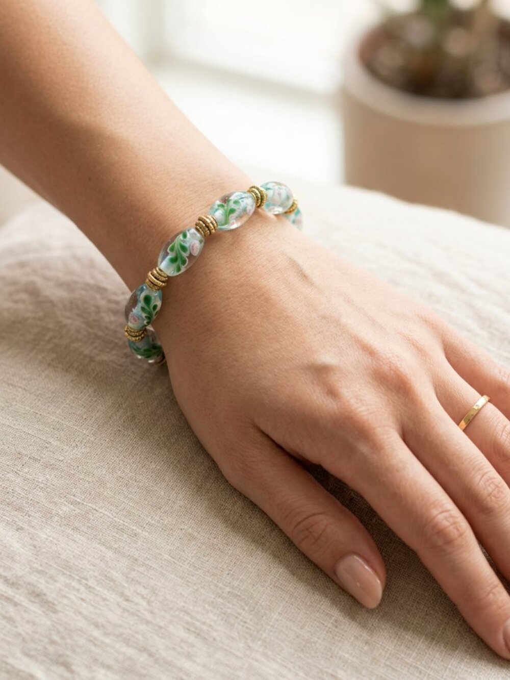 Designs by Forte Murano Style Glass Bead Bracelet